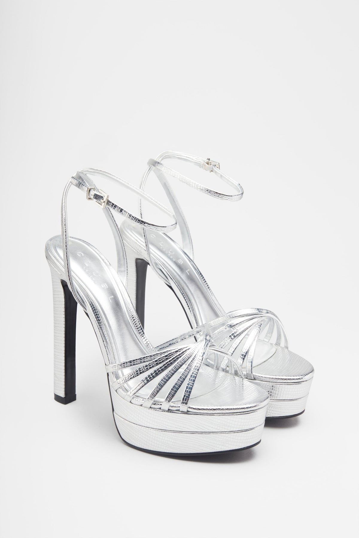 Mirror Mirror | Silver Snakeskin Strappy Heeled Platform Sandals