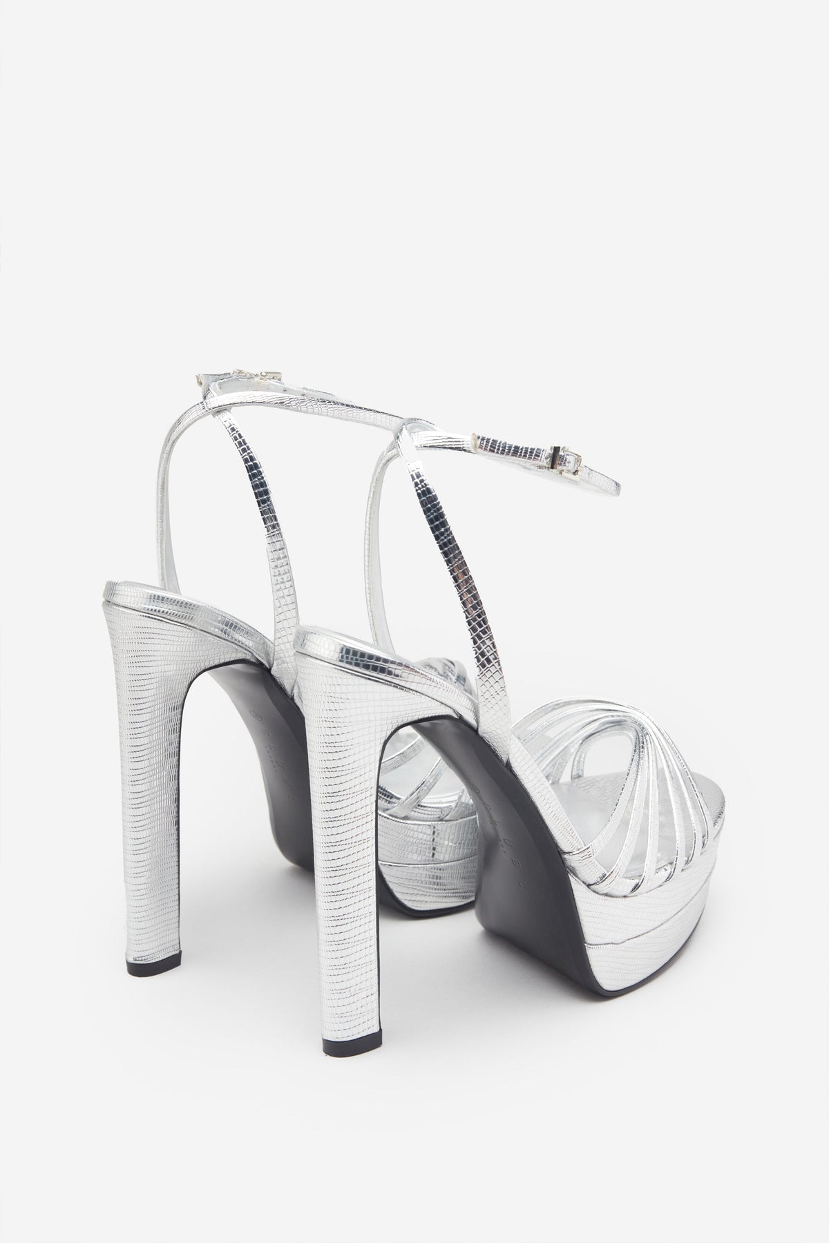 Mirror Mirror | Silver Snakeskin Strappy Heeled Platform Sandals