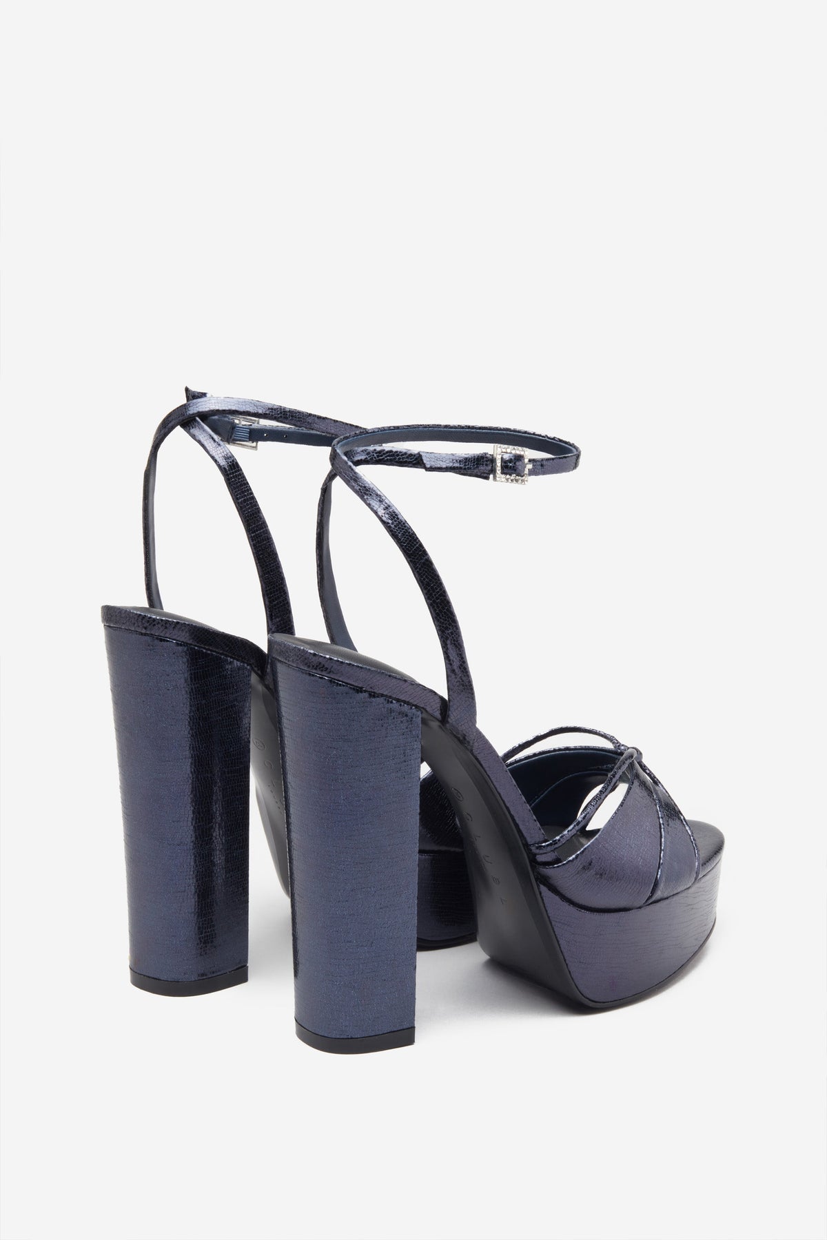 Bold Soul | Navy Strappy Heeled Platform Sandals With Diamante Buckles