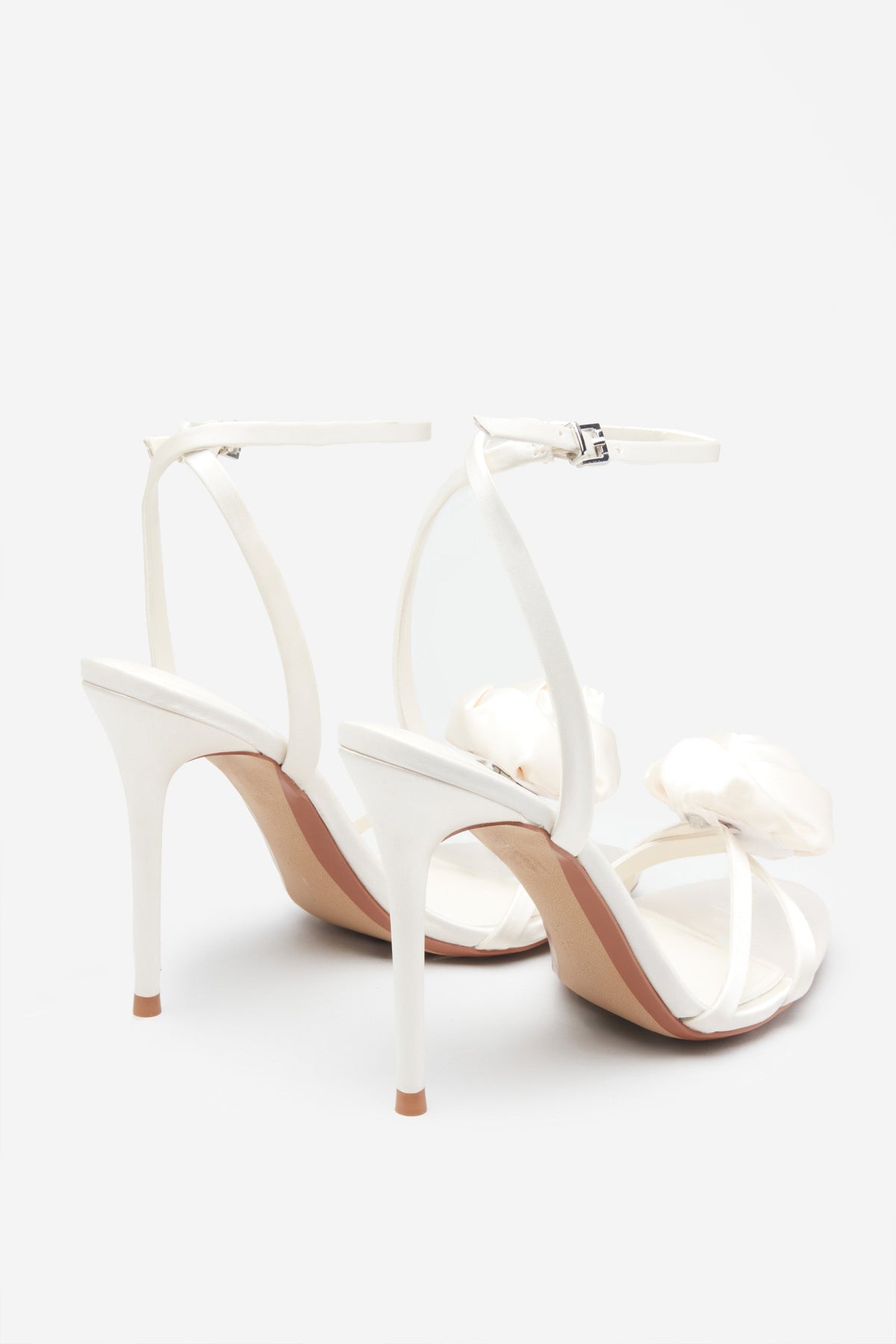 Sweet Step | Ivory Satin Strappy Heeled Sandals With Flowers