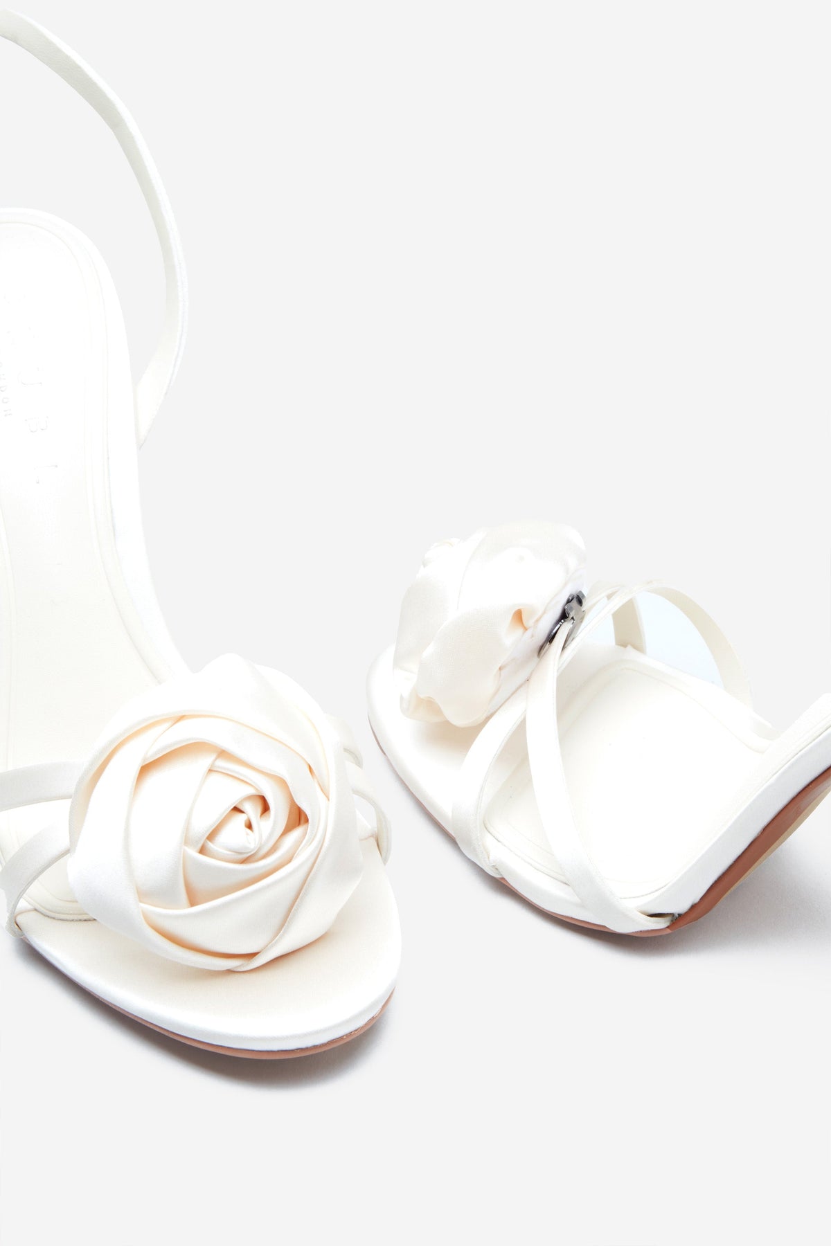 Sweet Step | Ivory Satin Strappy Heeled Sandals With Flowers