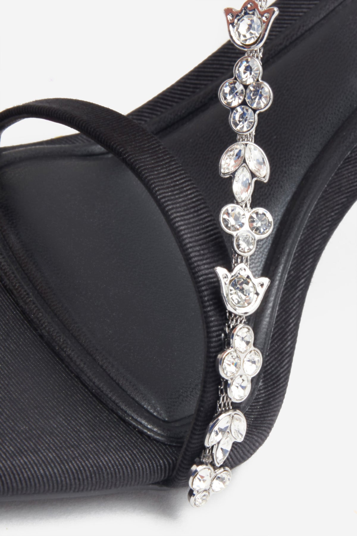 Oh Please | Black Strappy Heeled Sandals With Diamante Chains