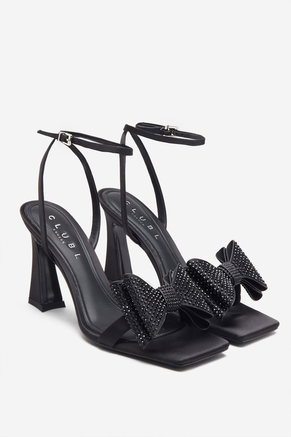 Headlines | Black Ankle Strap Heeled Sandals With Diamante Bows