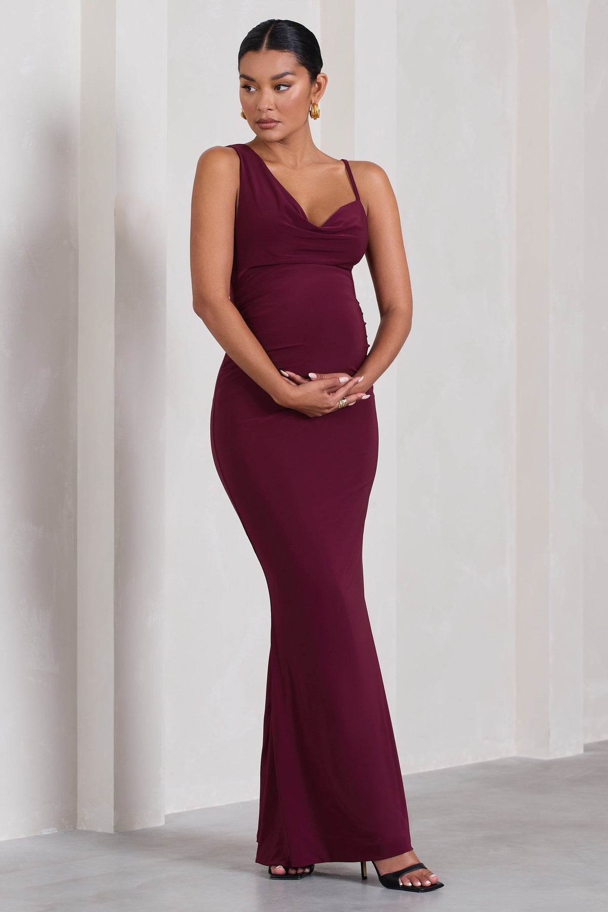 Phantasy | Burgundy Maternity Cowl Neck Maxi Dress