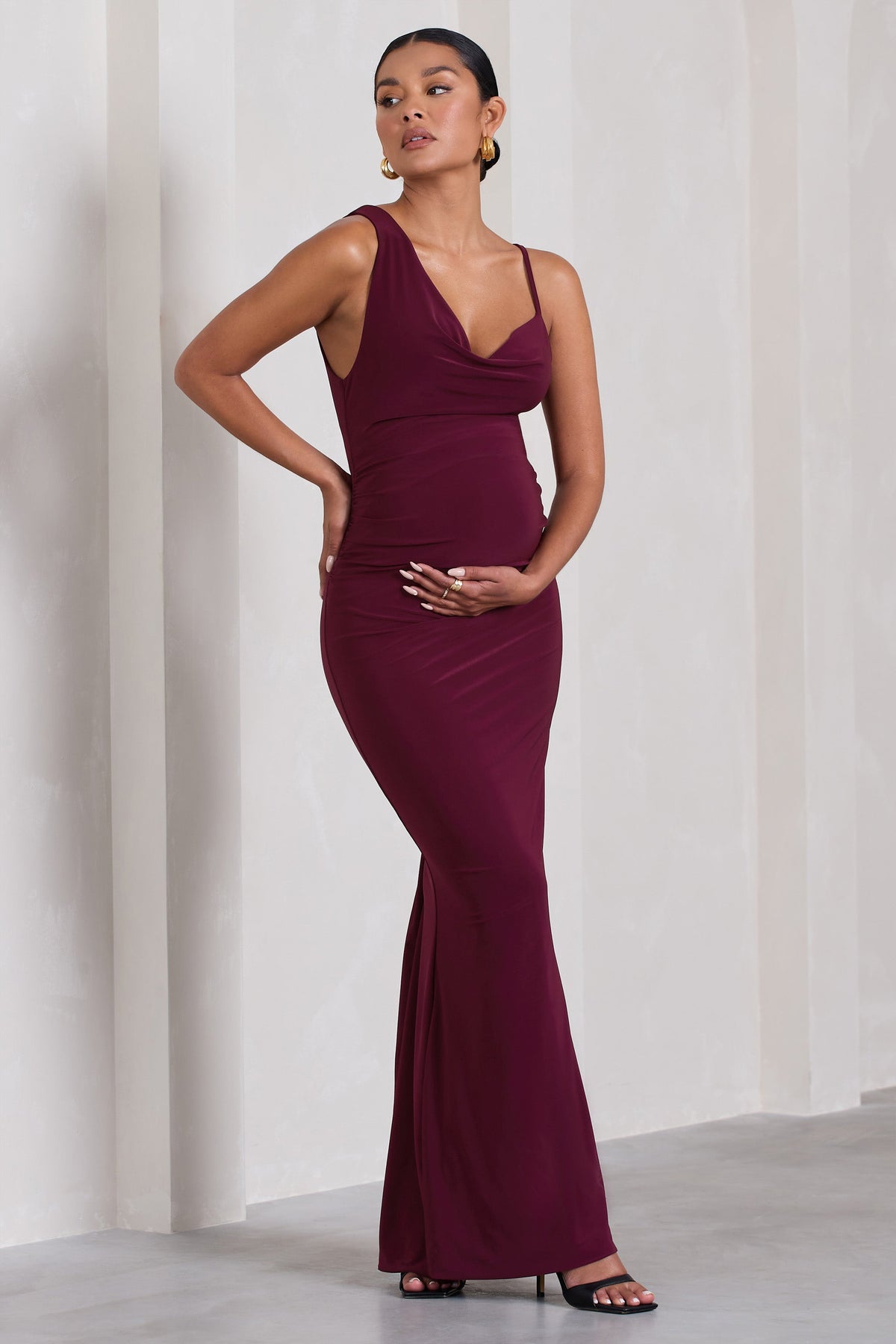 Phantasy | Burgundy Maternity Cowl Neck Maxi Dress