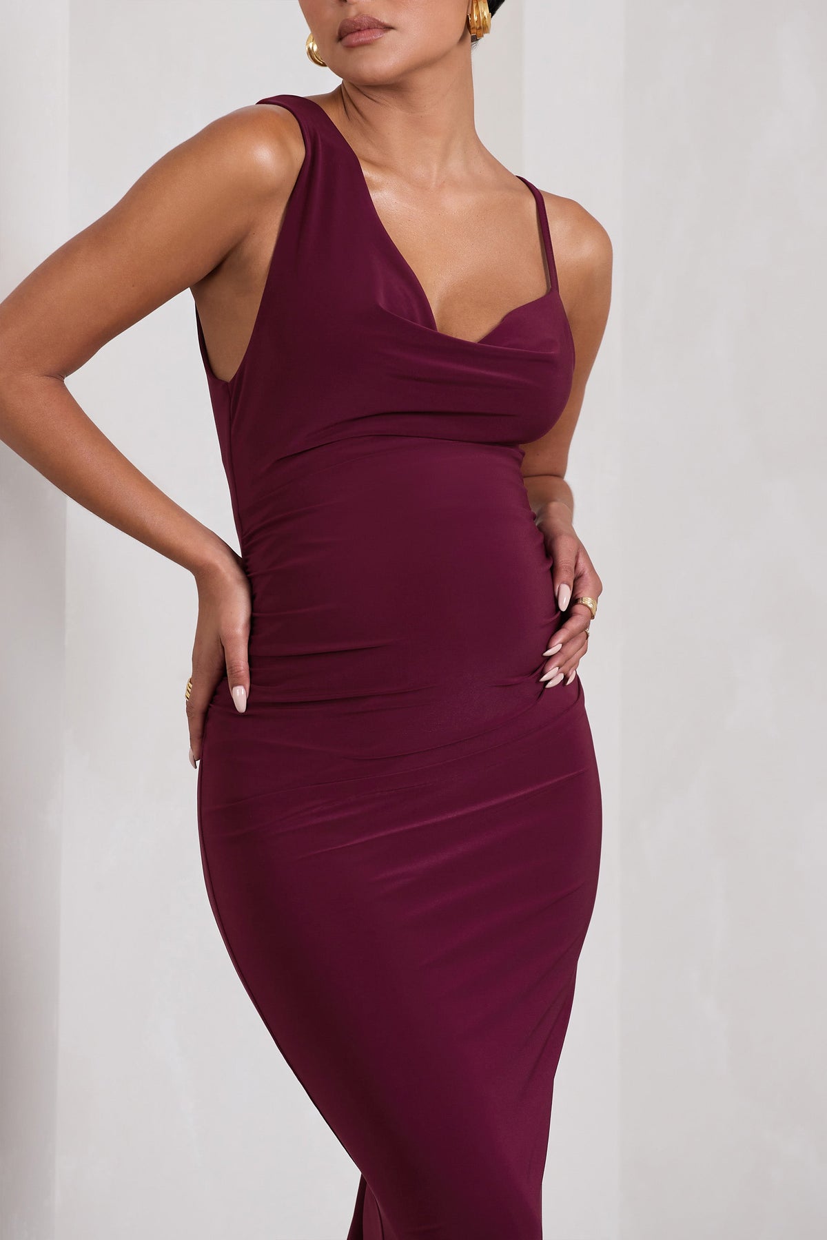 Phantasy | Burgundy Maternity Cowl Neck Maxi Dress