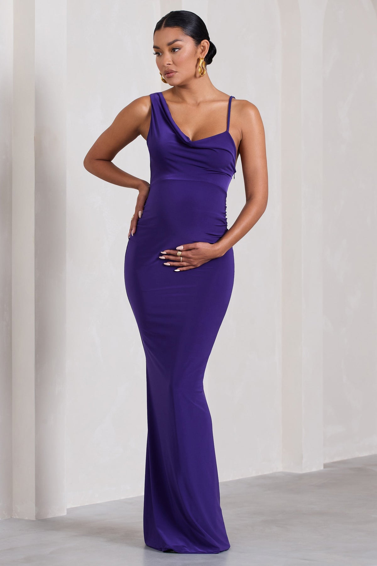 Phantasy | Purple Maternity Cowl Neck Maxi Dress