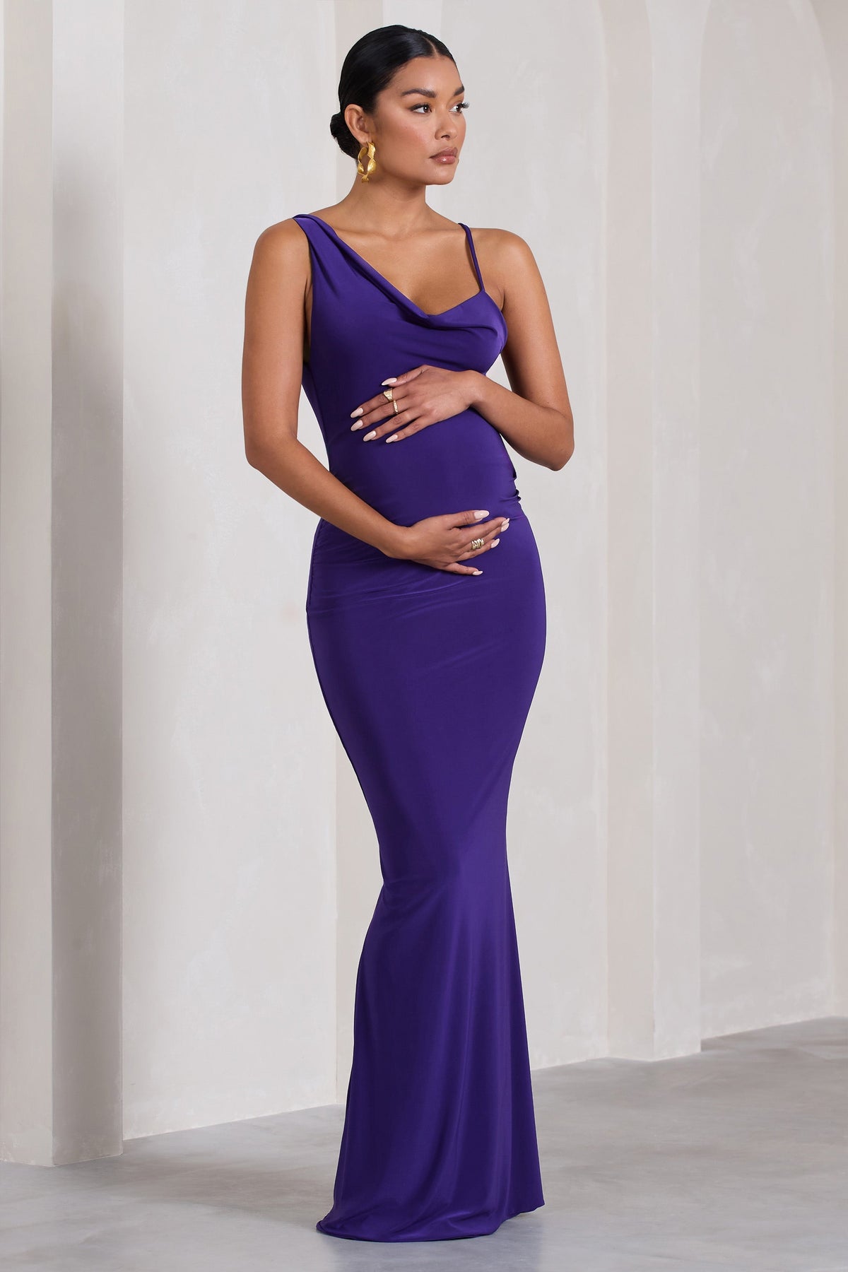 Phantasy | Purple Maternity Cowl Neck Maxi Dress