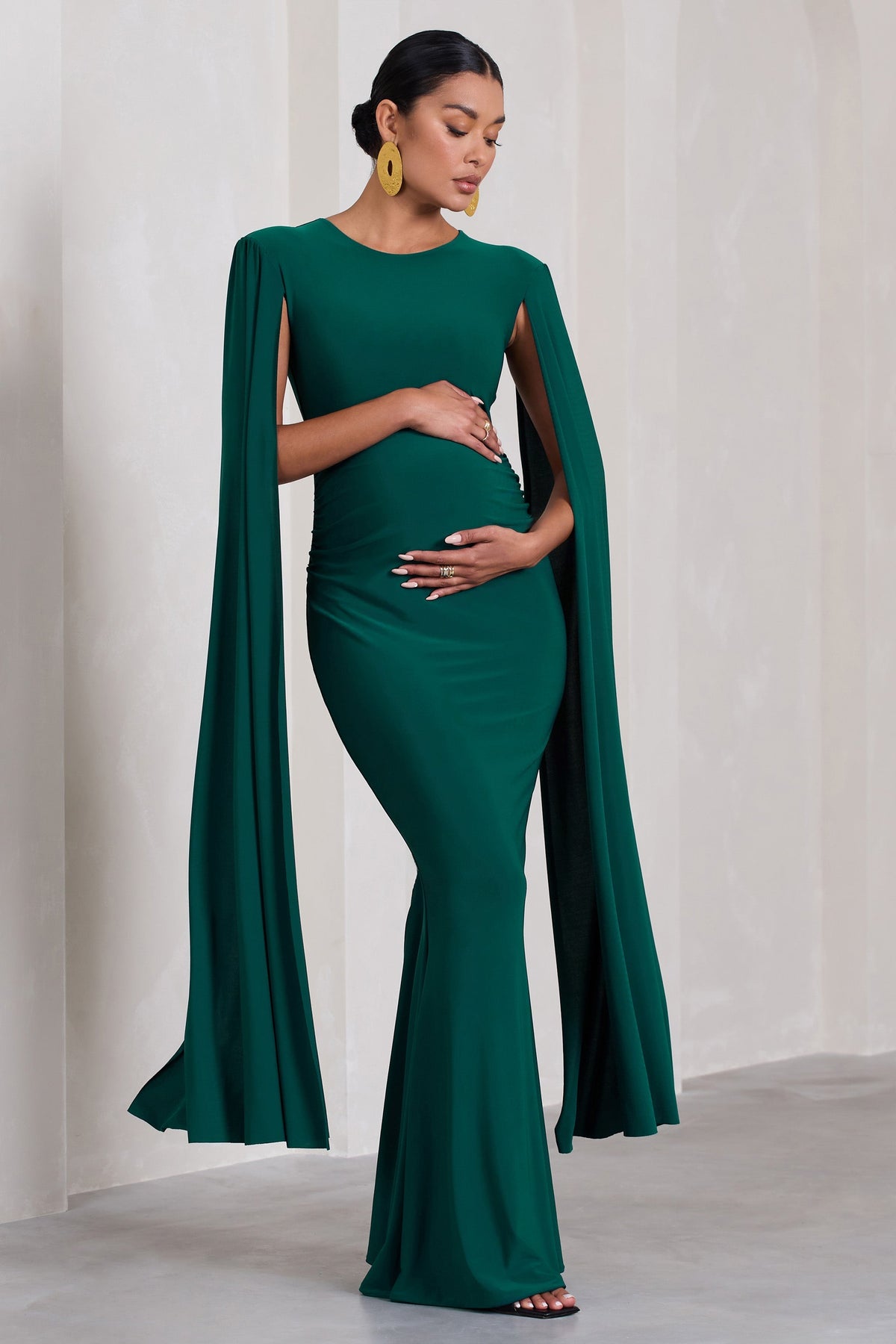 Divine Timing | Bottle Green Maternity Maxi Dress With Cape Sleeves