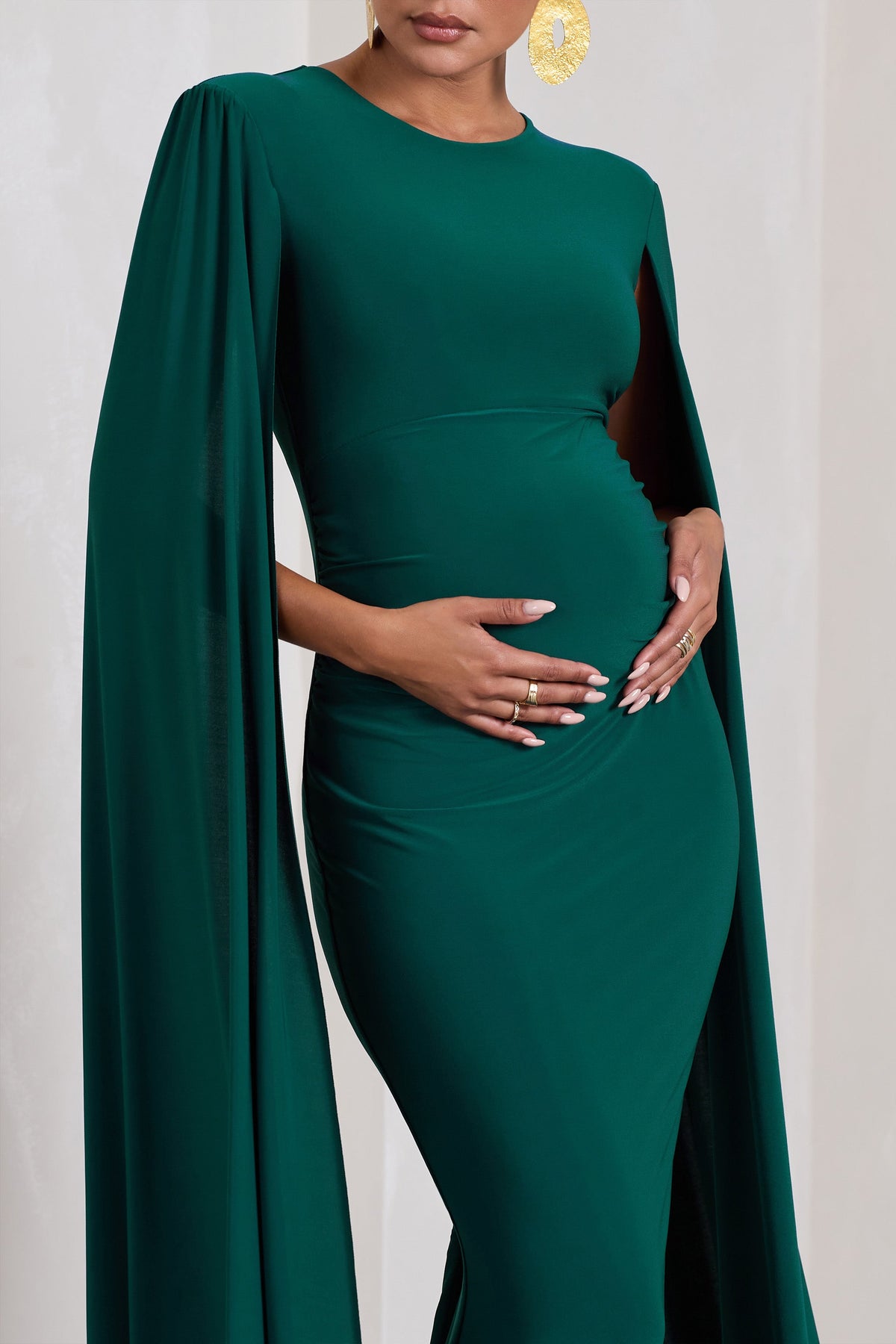 Divine Timing | Bottle Green Maternity Maxi Dress With Cape Sleeves