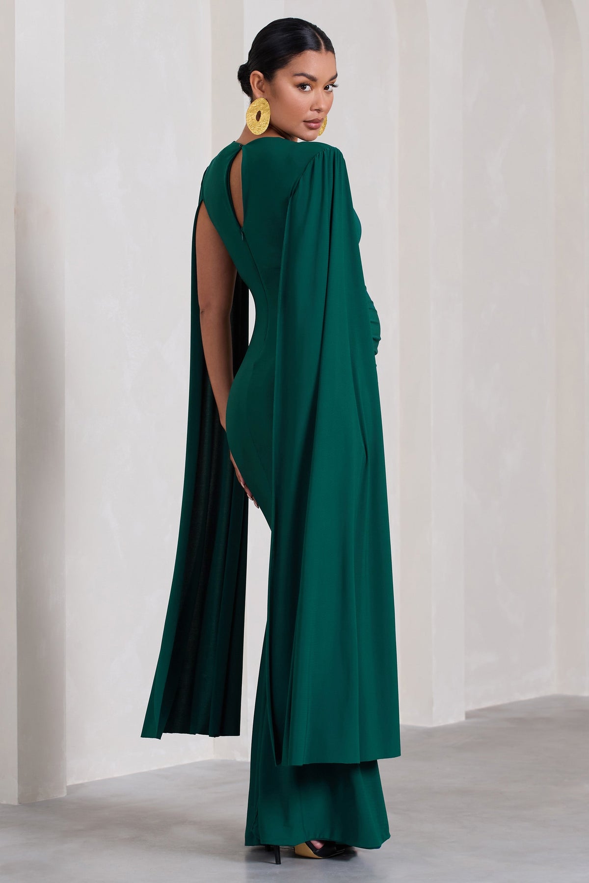 Divine Timing | Bottle Green Maternity Maxi Dress With Cape Sleeves