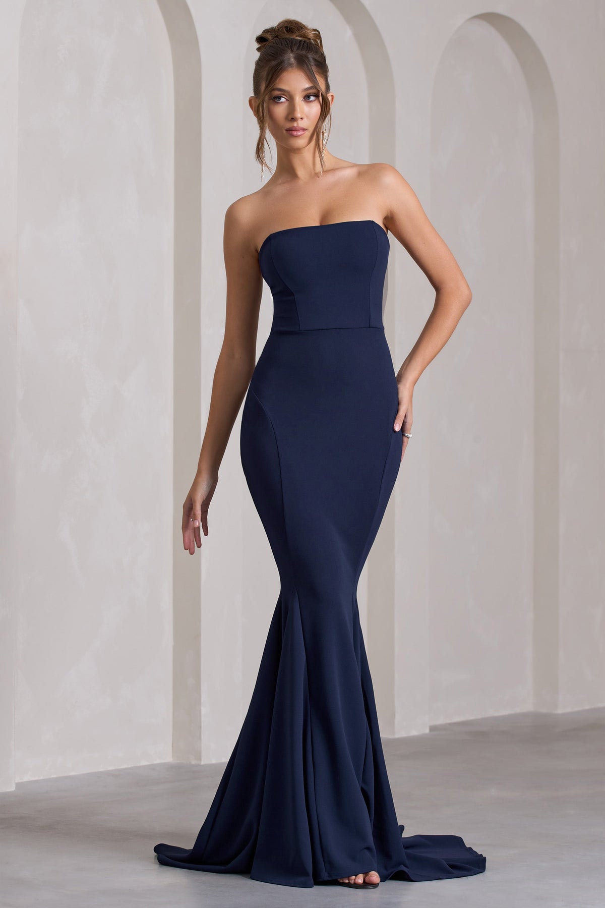 Impress Me | Navy Strapless Bandeau Fishtail Maxi Dress