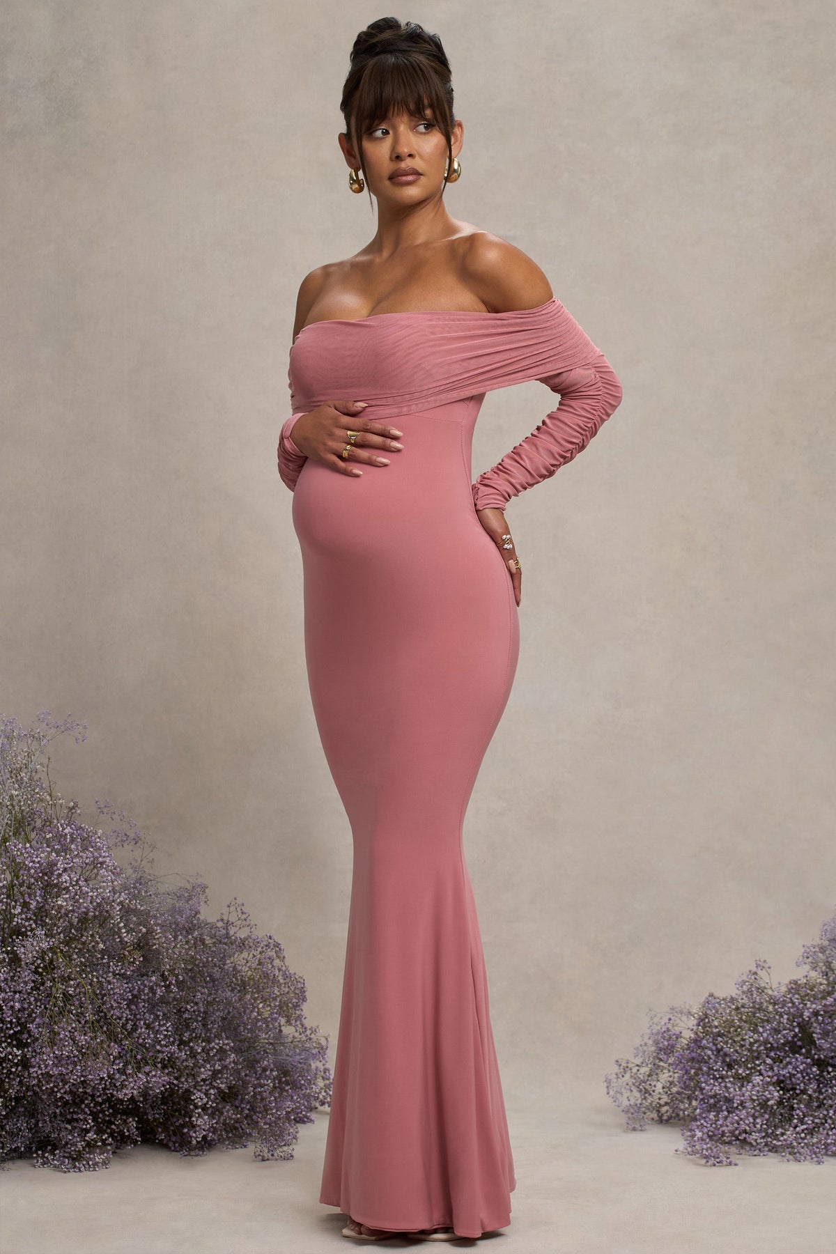 blush pink bardot dress Draped One Shoulder Bardot Dress Blush Pink