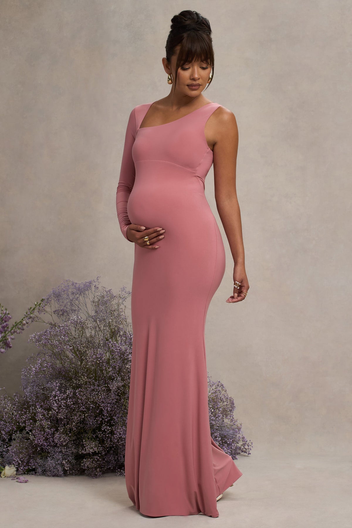 long pink maternity dress Momyknows Pink Bright Wire Long Sleeve 2-in-1 Glitter Bodycon Party Cute Baby Shower Plus Size Cardigan Set Maternity Midi Dress, Pink / XL