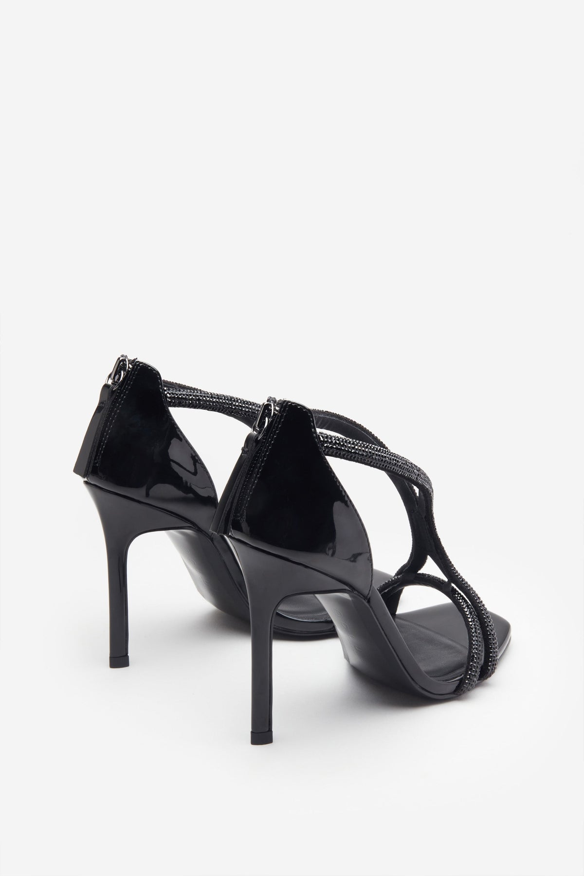 Pluto | Black Patent Diamante Heeled Sandals