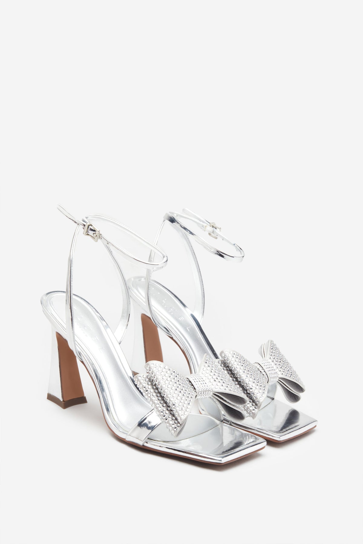 Headlines | Silver Ankle Strap Heeled Sandals With Diamante Bows