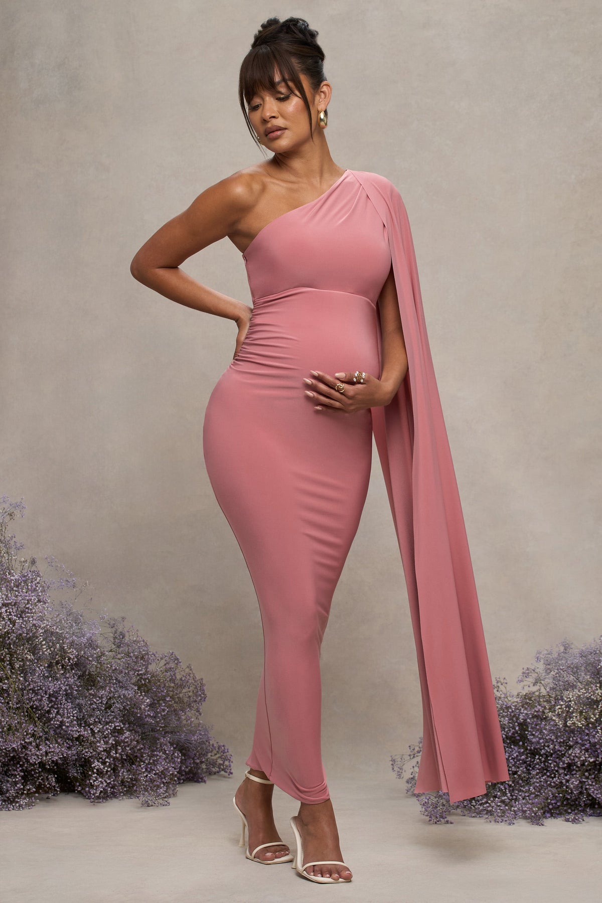 maternity dress pink Blush Pink Maternity Gown: Floral Photo Shoot Dress, Plus Size Dress