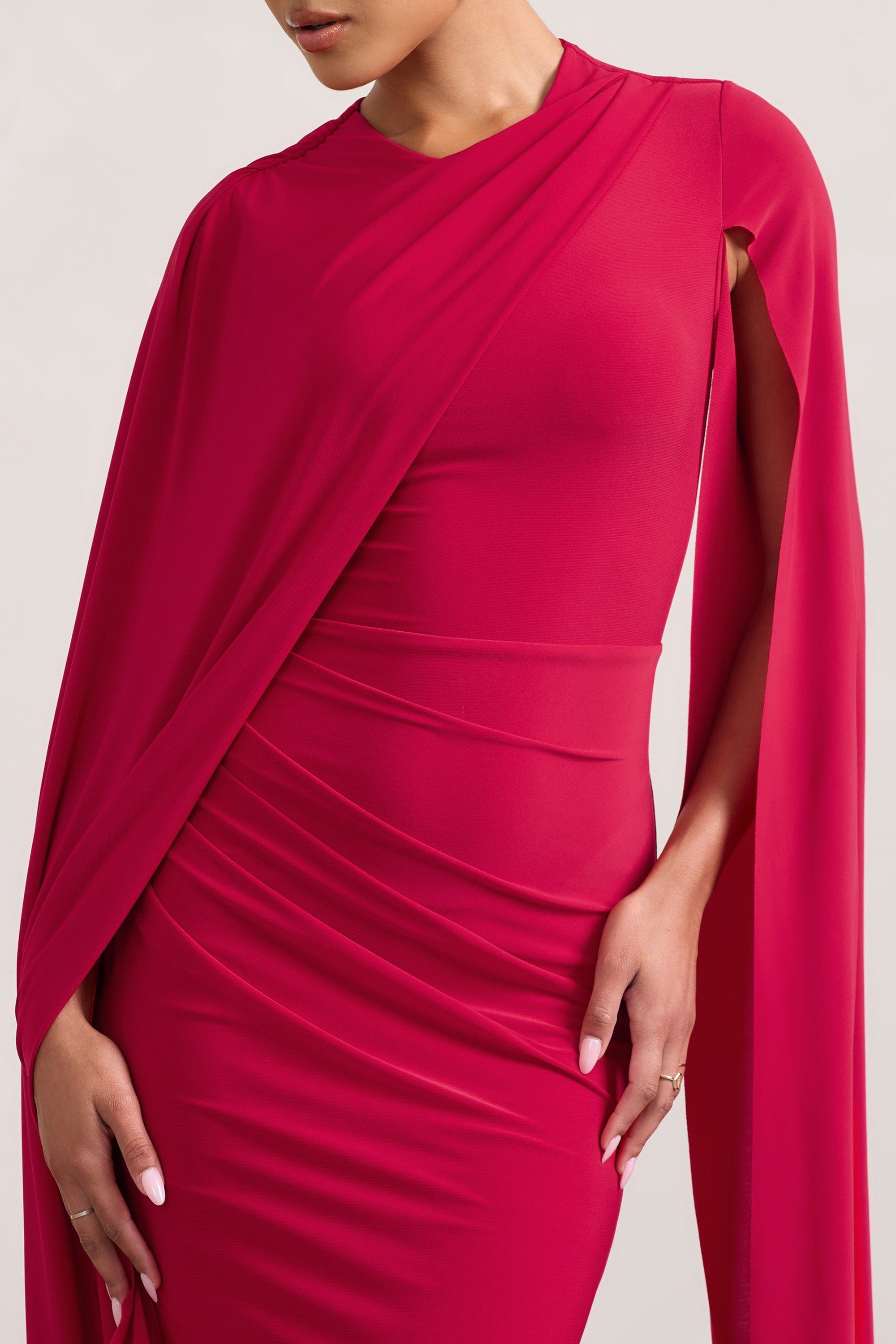 Marysol | Red Asymmetric Cape Midi Dress