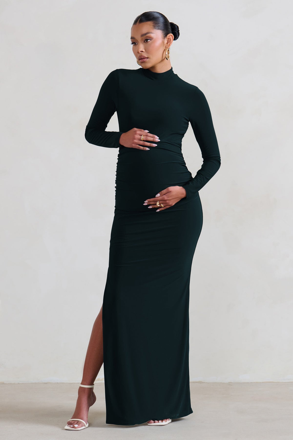 Alejandra | Black Maternity Long Sleeve High Neck Maxi Dress