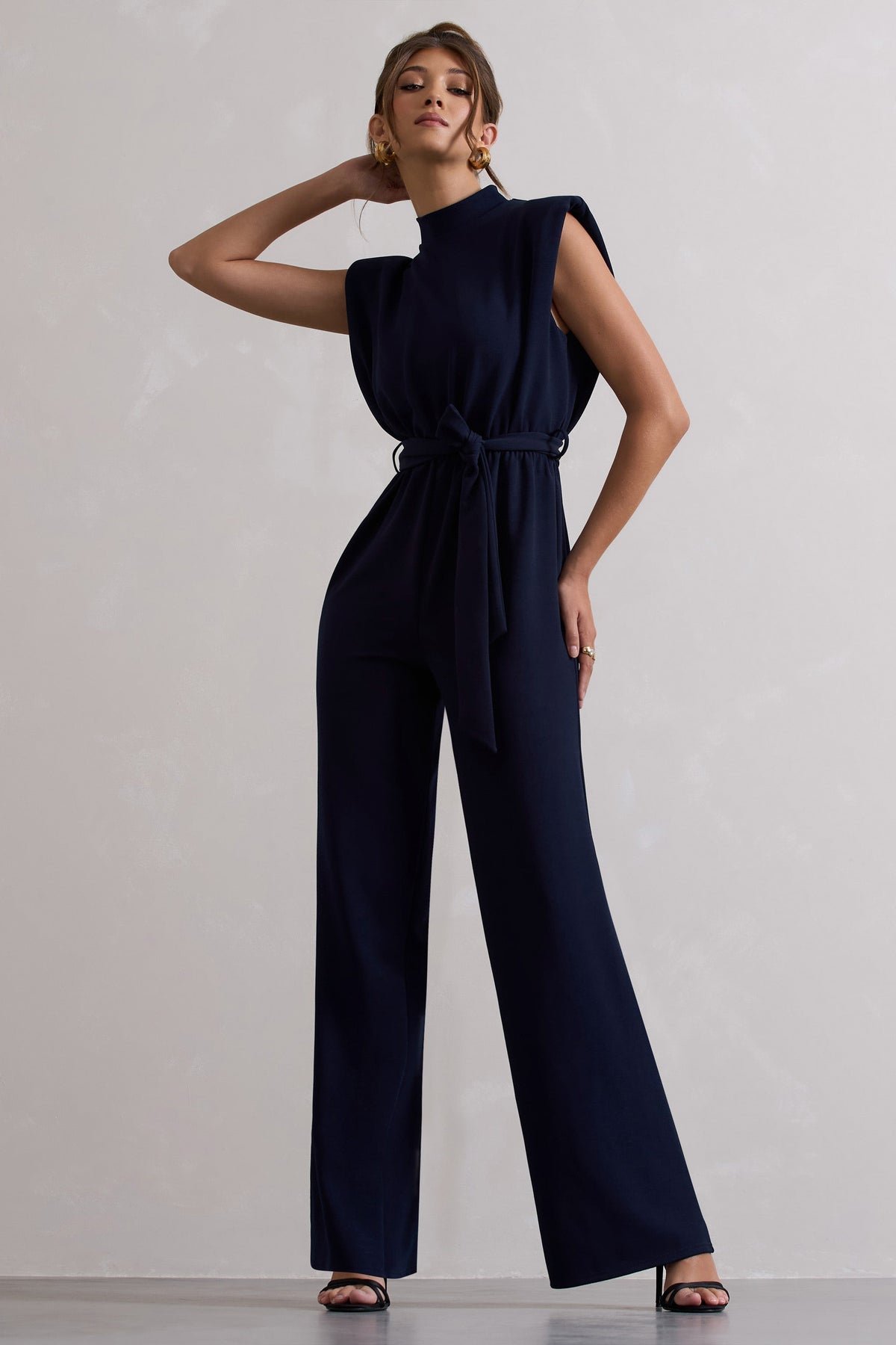 Kalona | Navy High-Neck Wide-Leg Jumpsuit With Tie Waist