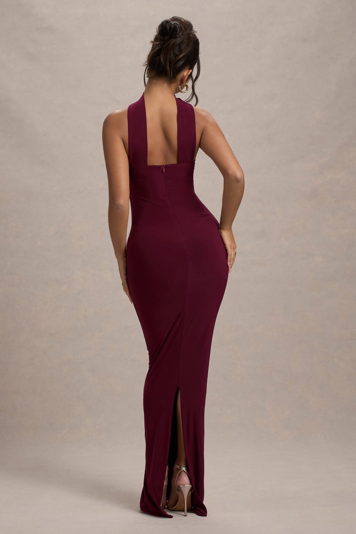 Nobu | Burgundy Bandeau Maxi Dress With Halter-Collar