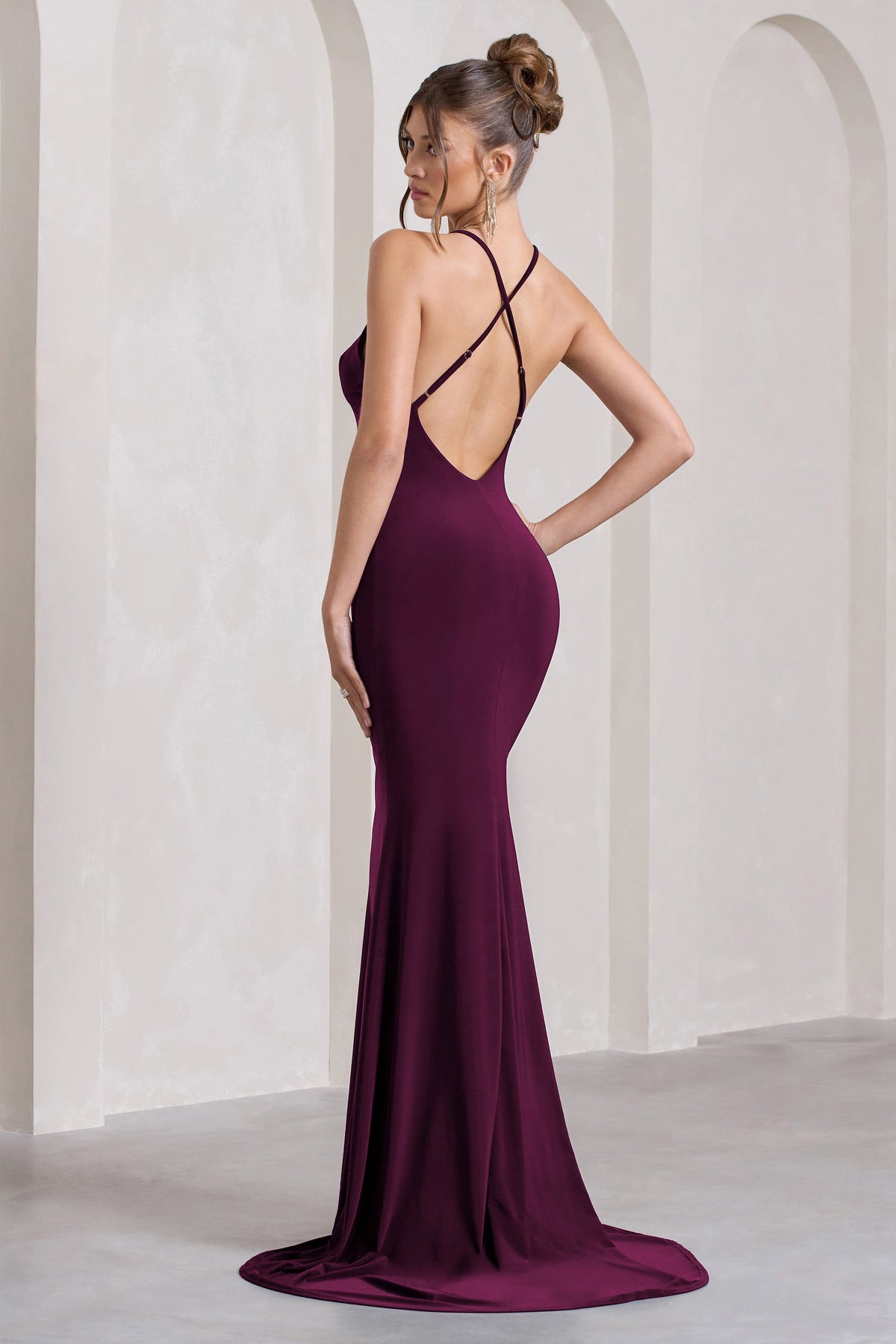 Lucky Number | Plum Cross Back Fishtail Maxi Dres