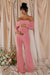 Count Down | Blush Pink Maternity Ruched Mesh Bardot Jumpsuit