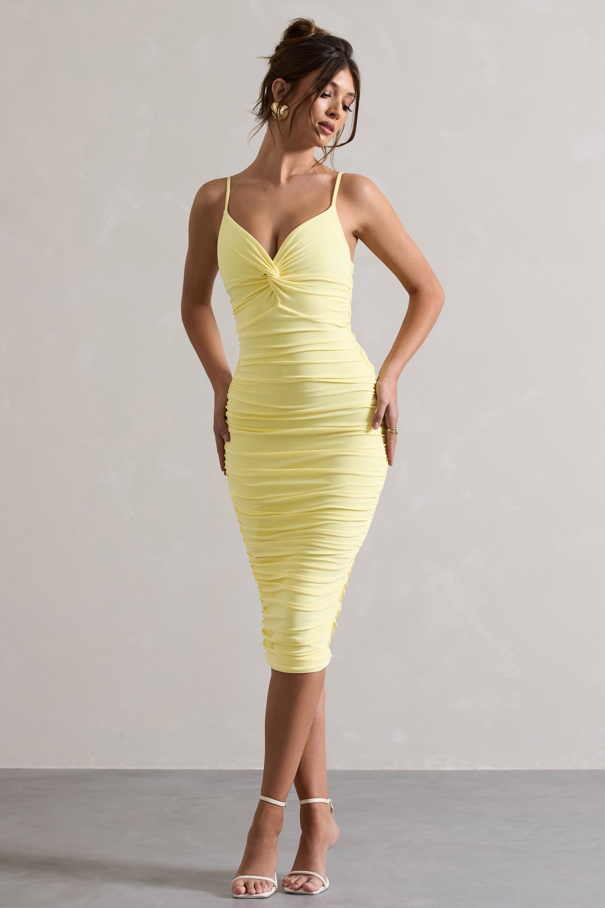 Desired | Lemon Knot Detail Ruched Midi Dress