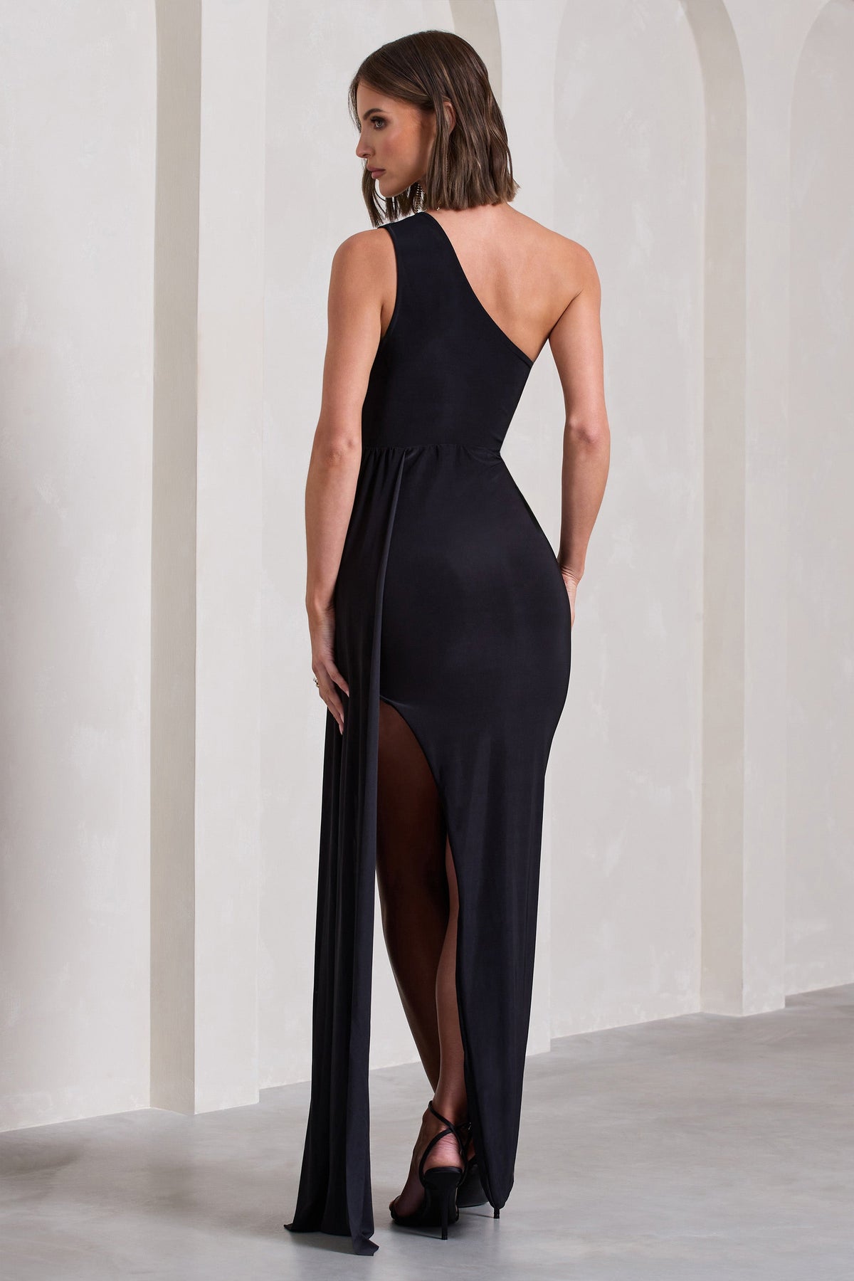 Lavish | Black One Shoulder Drape Maxi Dress