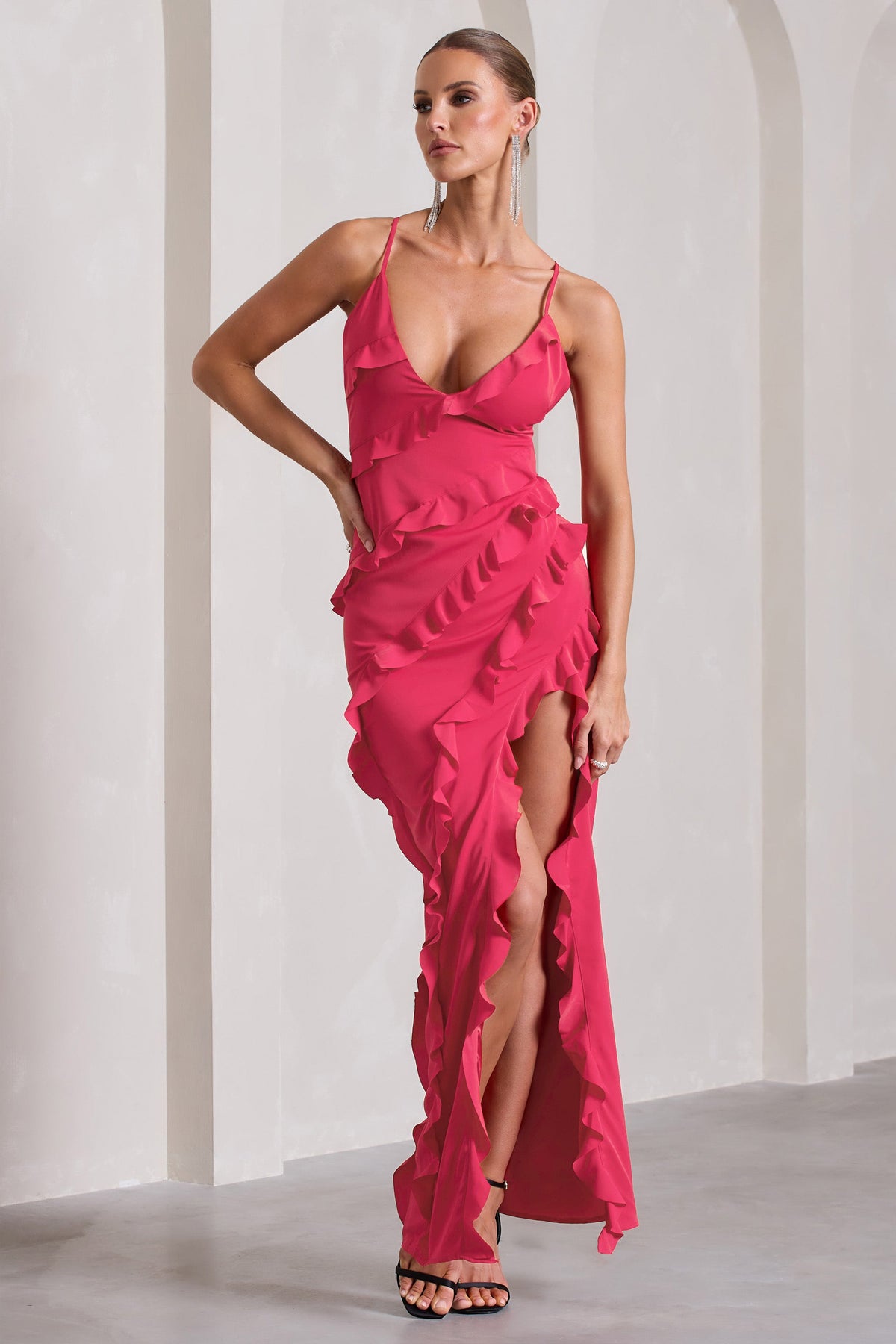 WB_CL127687073-RunTheWorldHotPinkSweetheartNecklineRuffleMaxiDress2