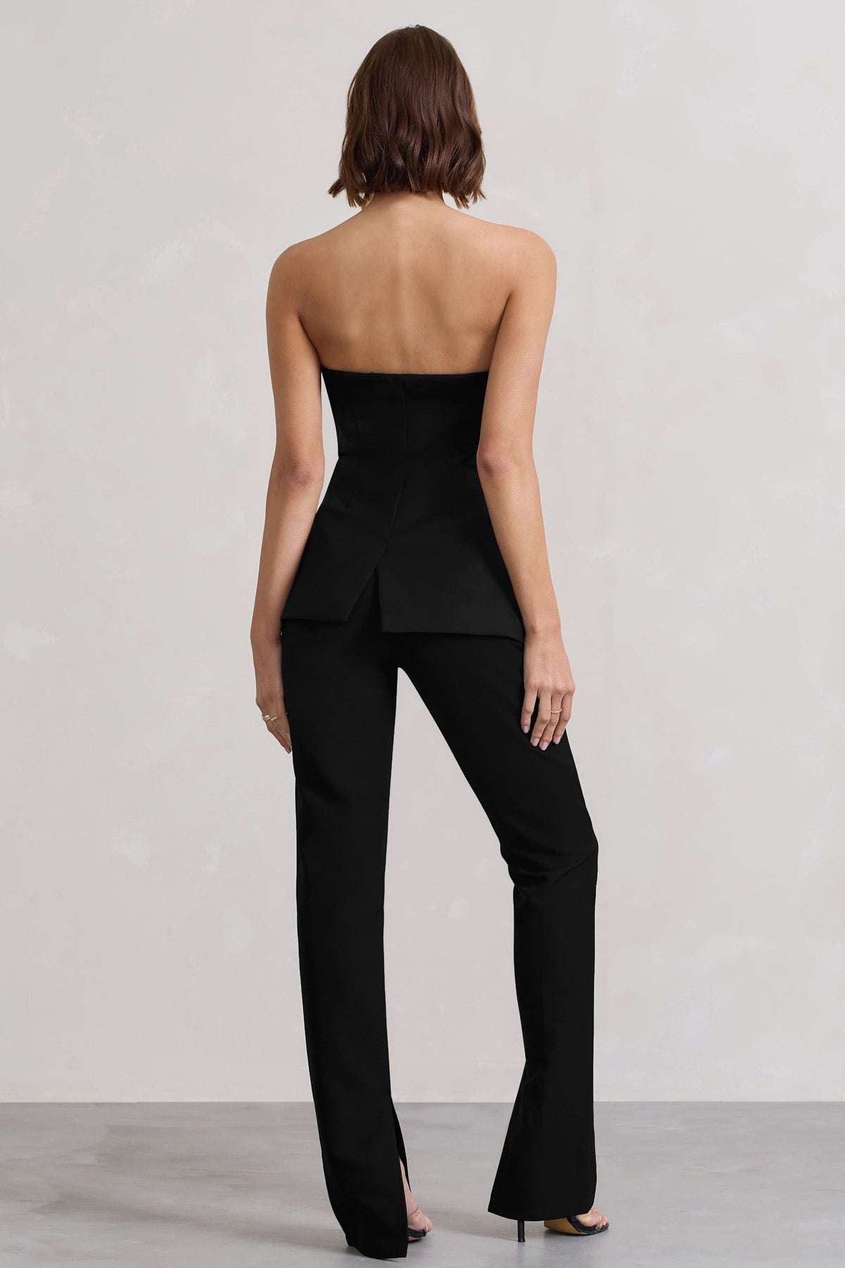 Elliana | Black Strapless Button Front Tailored Top