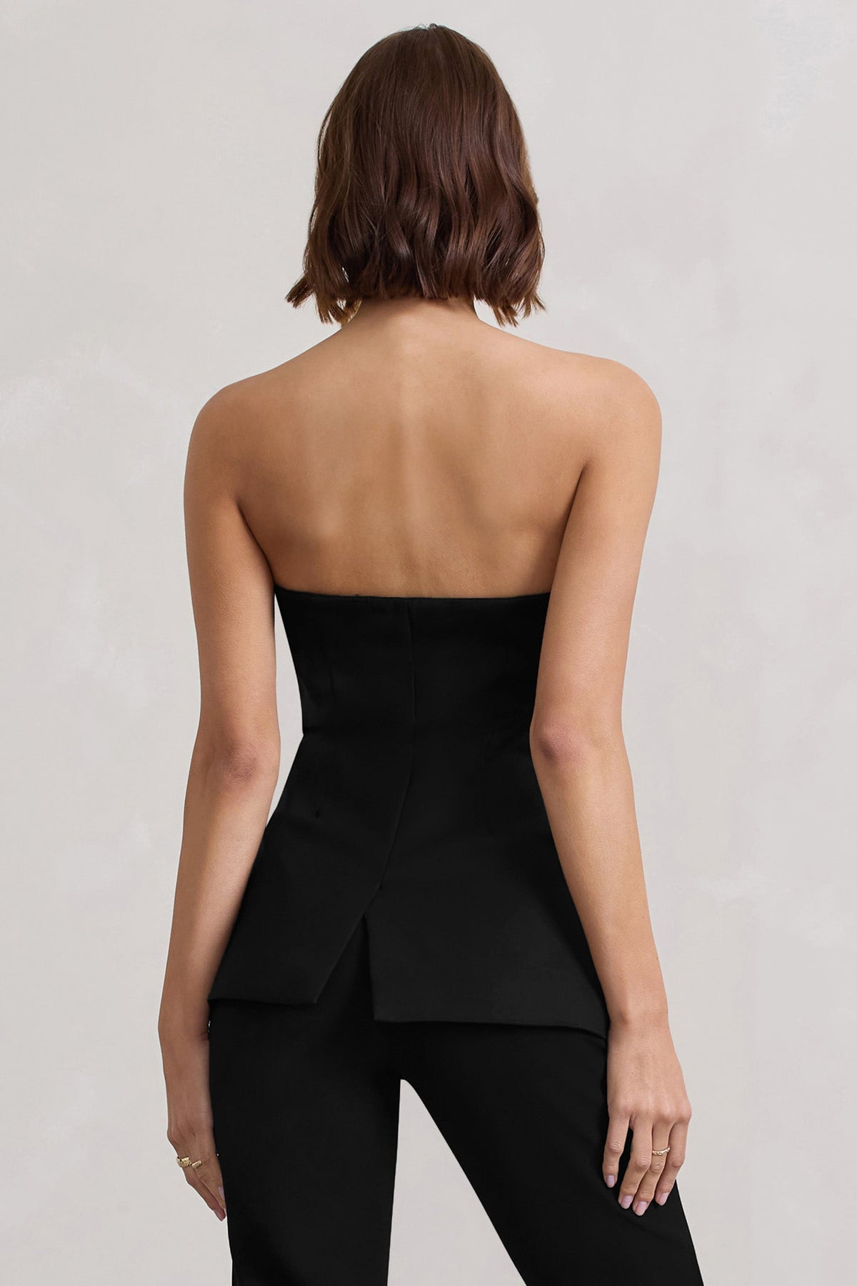 Elliana | Black Strapless Button Front Tailored Top