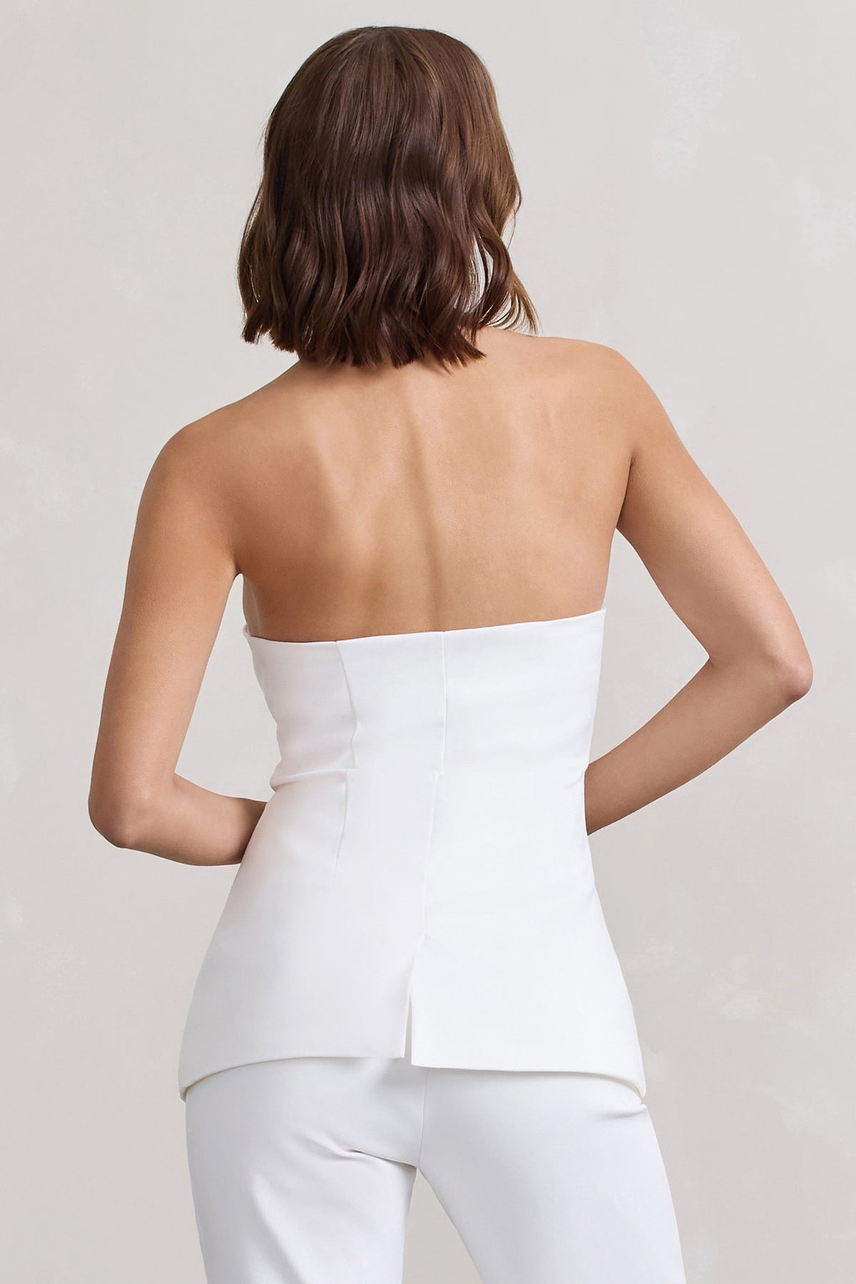 Elliana | White Strapless Button Front Tailored Top