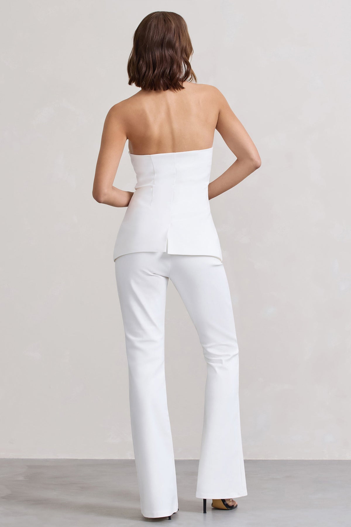 Elliana | White Strapless Button Front Tailored Top