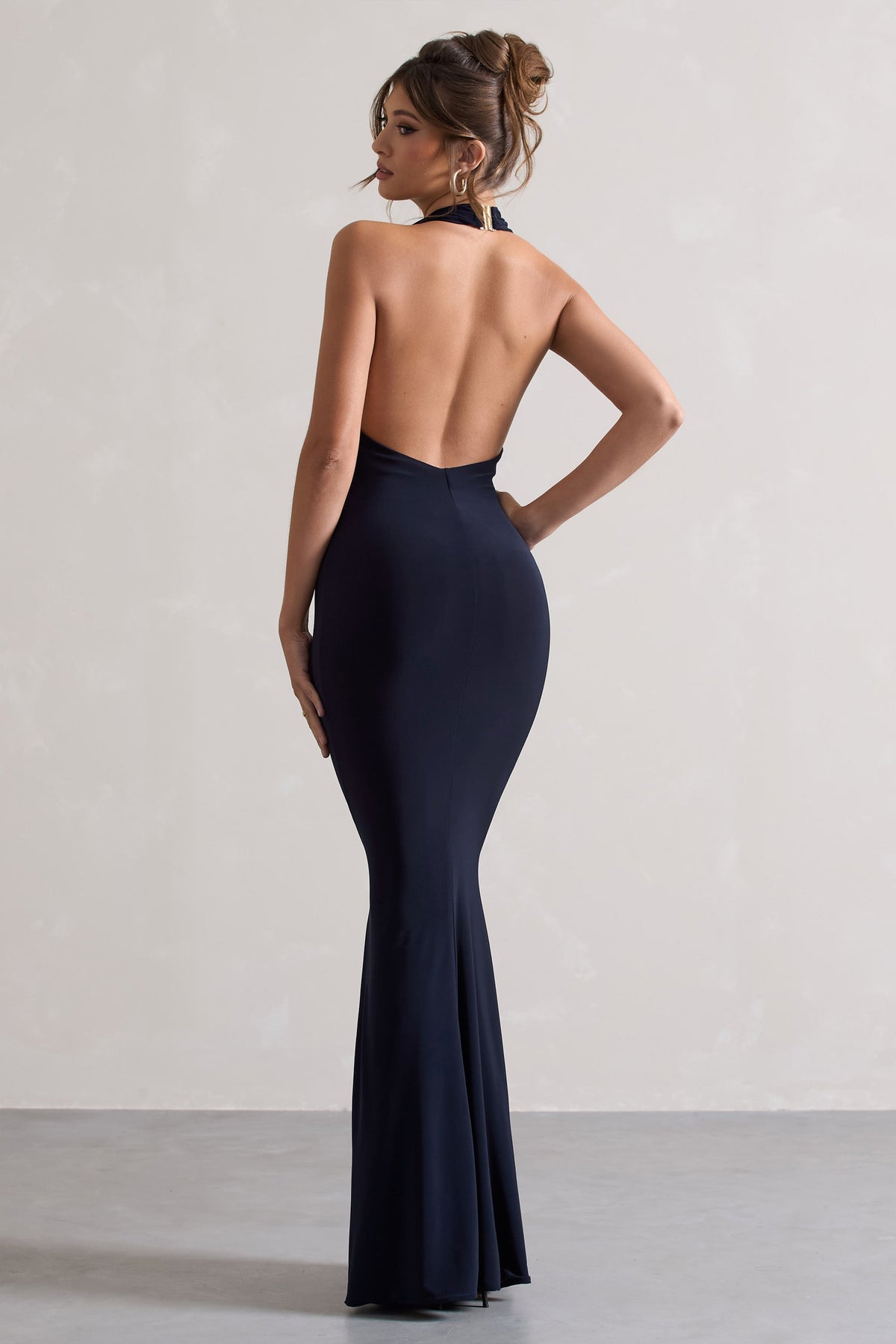 Milani | Navy Backless Cowl Neck Fishtail Maxi Dress