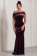 Candela | Port Velvet Asymmetric Bardot Maxi Dress