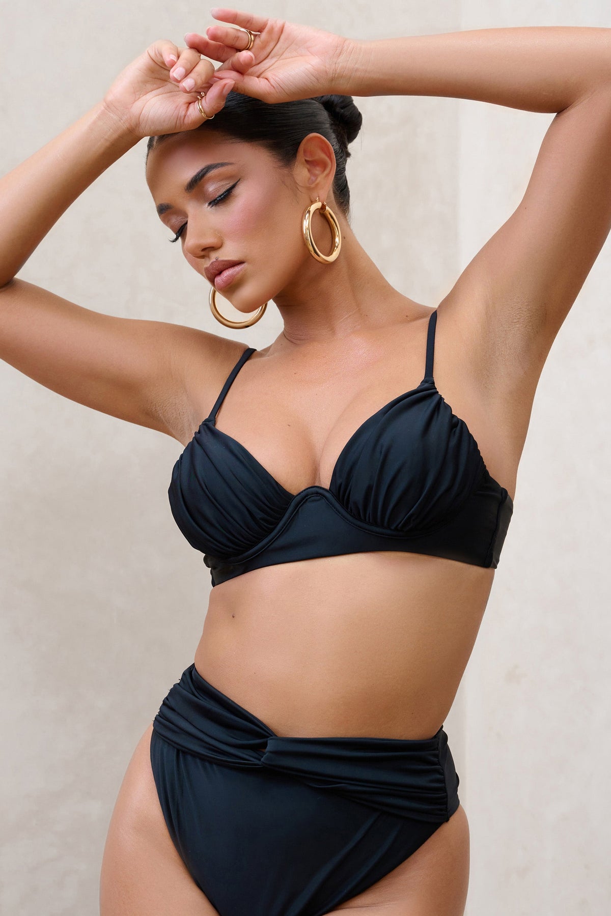 Opal | Black Ruched Bikini Top