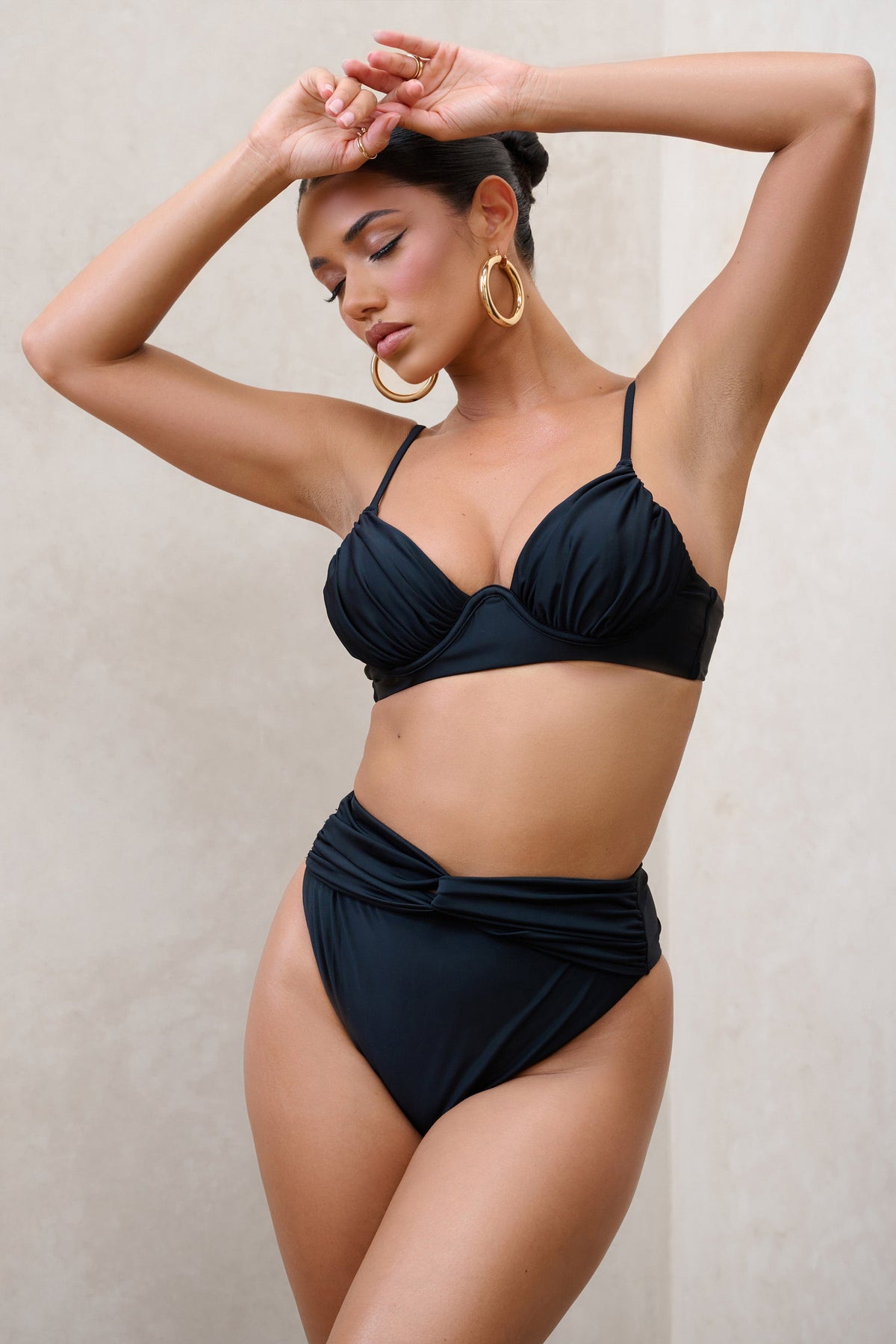 High Tide | Black High Waisted Twist Front Bikini Bottoms