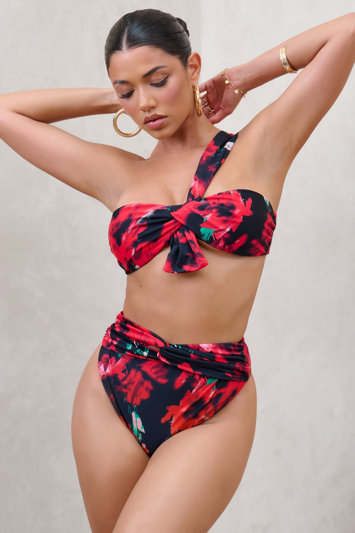 High Tide | Multi Print High Waisted Twist Front Bikini Bottoms