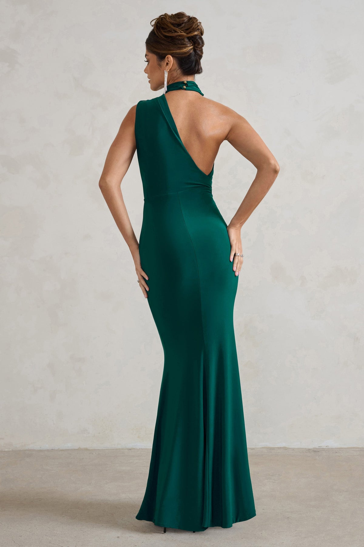 Capucine | Bottle Green Asymmetric Draped Maxi Dress