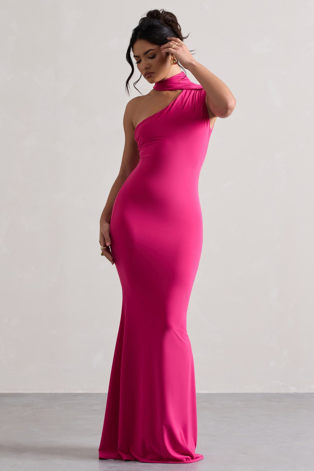 Capucine | Pink Asymmetric Draped Maxi Dress