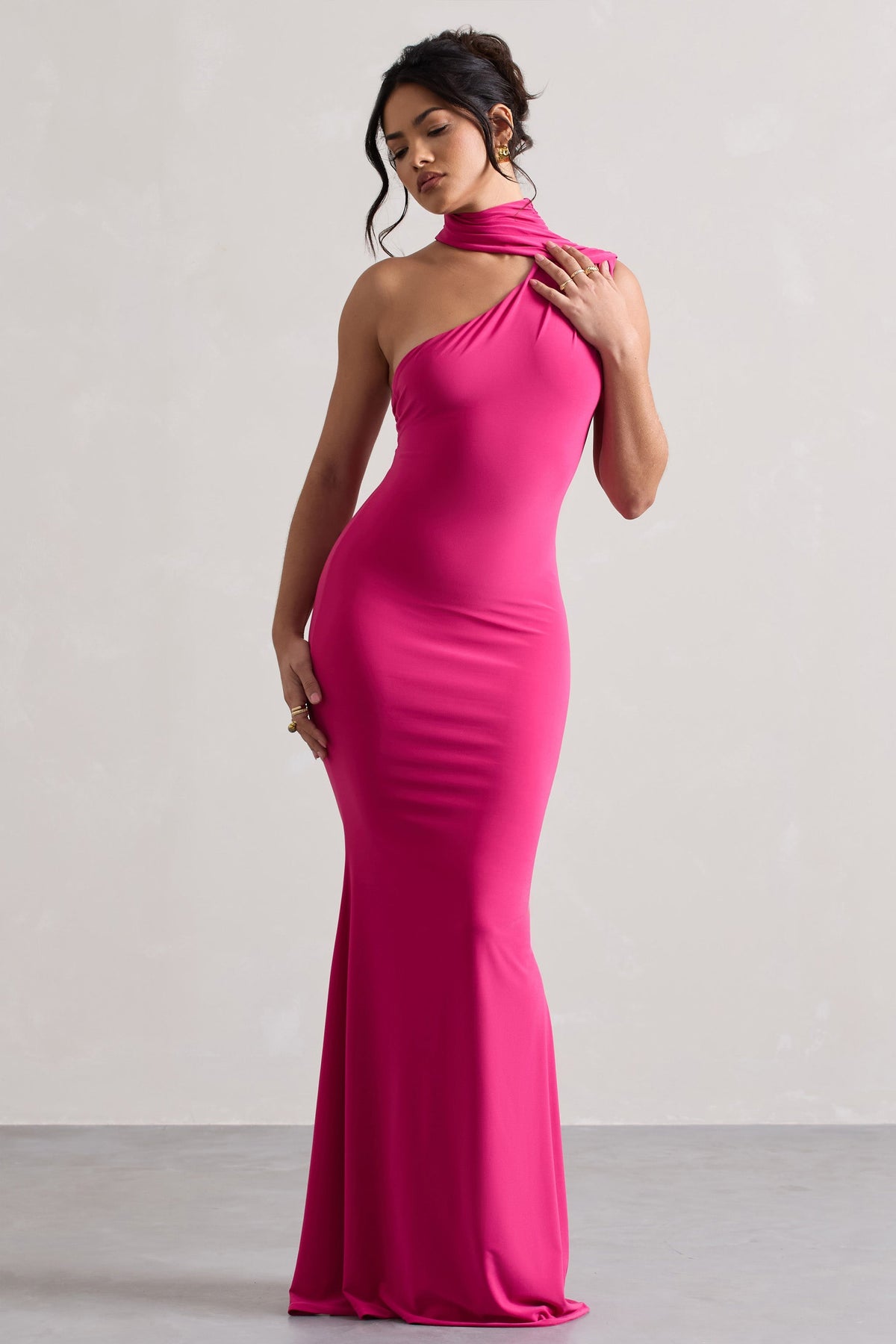 Capucine | Pink Asymmetric Draped Maxi Dress