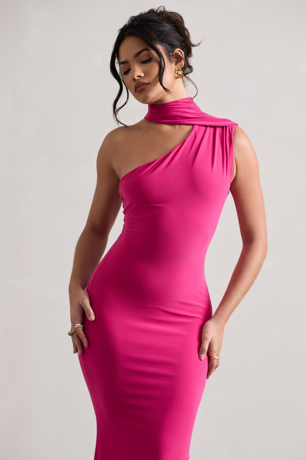 Capucine Pink Asymmetric Draped Maxi Dress Club L London - SA Capucine Pink Asymmetric Draped Maxi Dress Club L London - SA