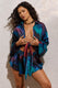 Marisela | Blue Print Satin Flared Sleeve Cropped  Shirt