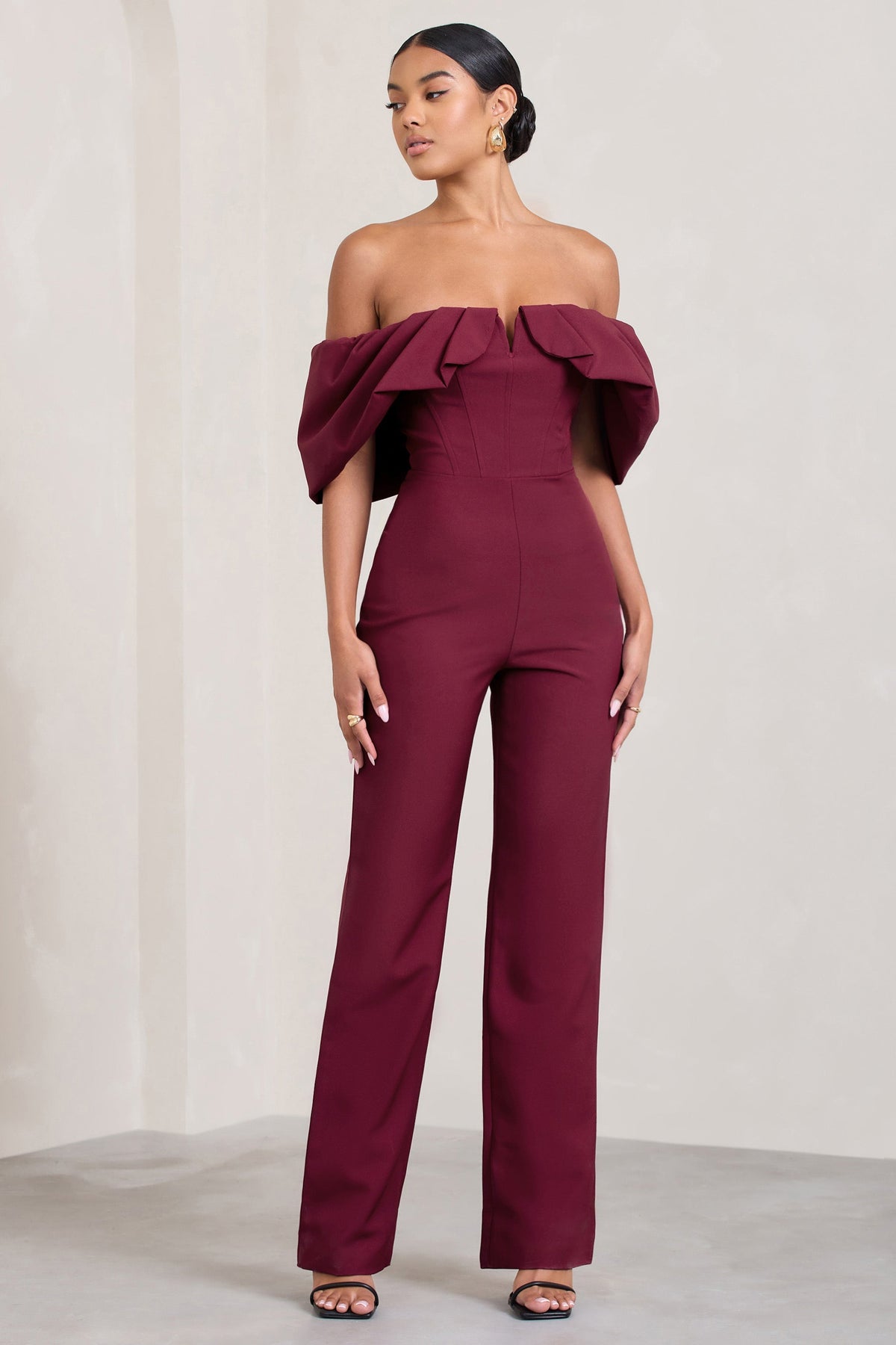 Time Will Tell | Berry Off The Shoulder Wide Leg Jumpsuit