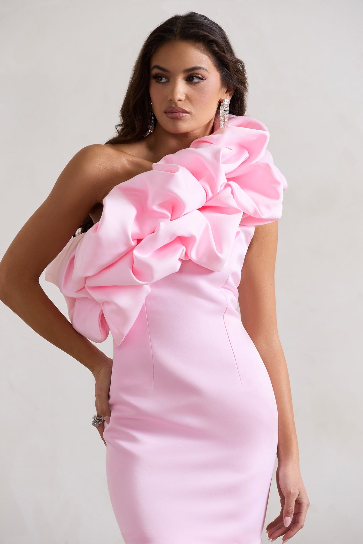 At The Opera | Pink Satin Asymmetric Ruffled Mini Dress