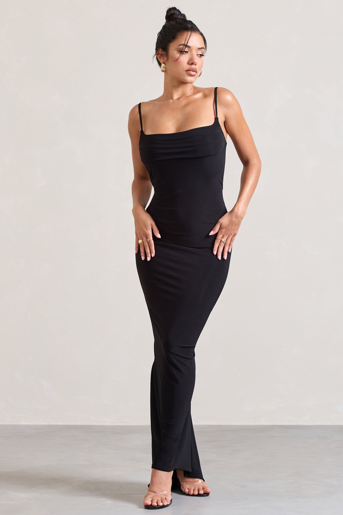 Camera One | Black Strappy Laced Bodycon Maxi Dress