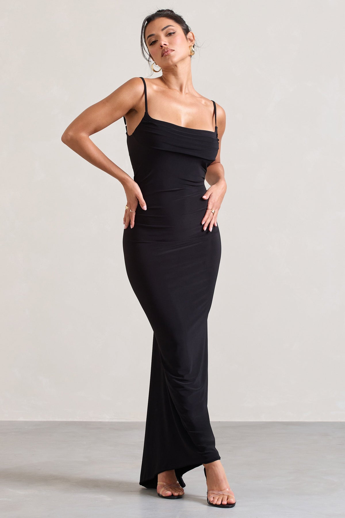 Camera One | Black Strappy Laced Bodycon Maxi Dress