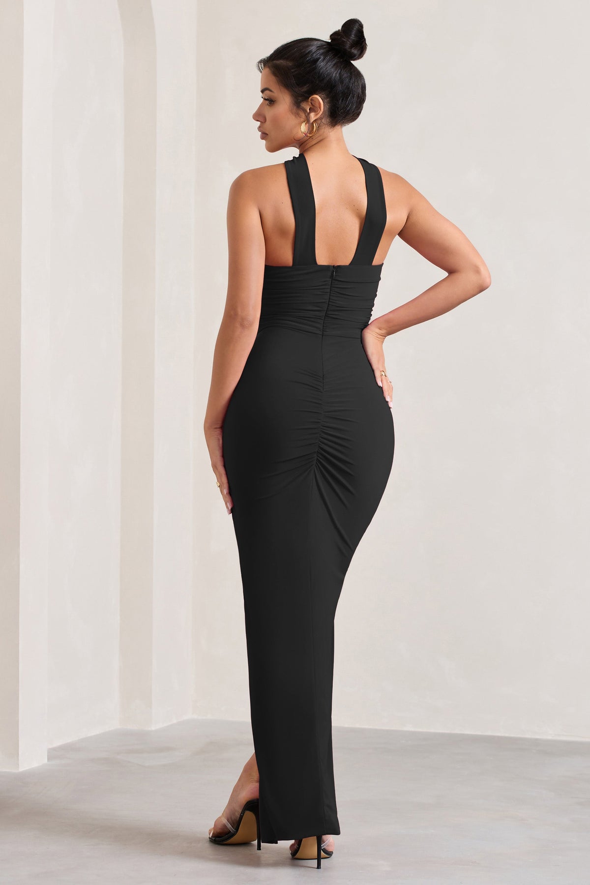 Paprika | Black Ruched Halter-Neck Bandeau Maxi Dress