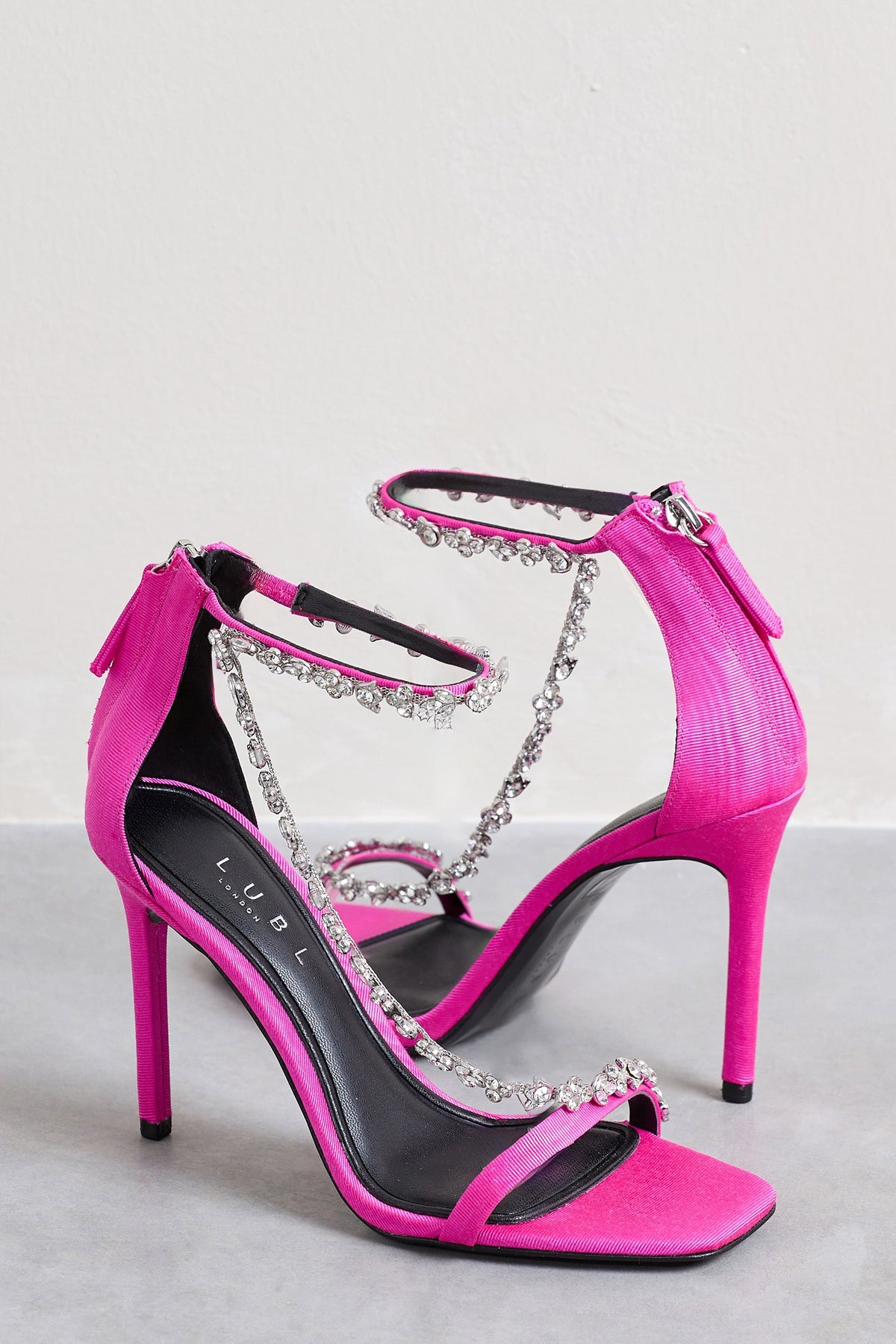 Oh Please | Pink Strappy Heeled Sandals With Diamante Chains